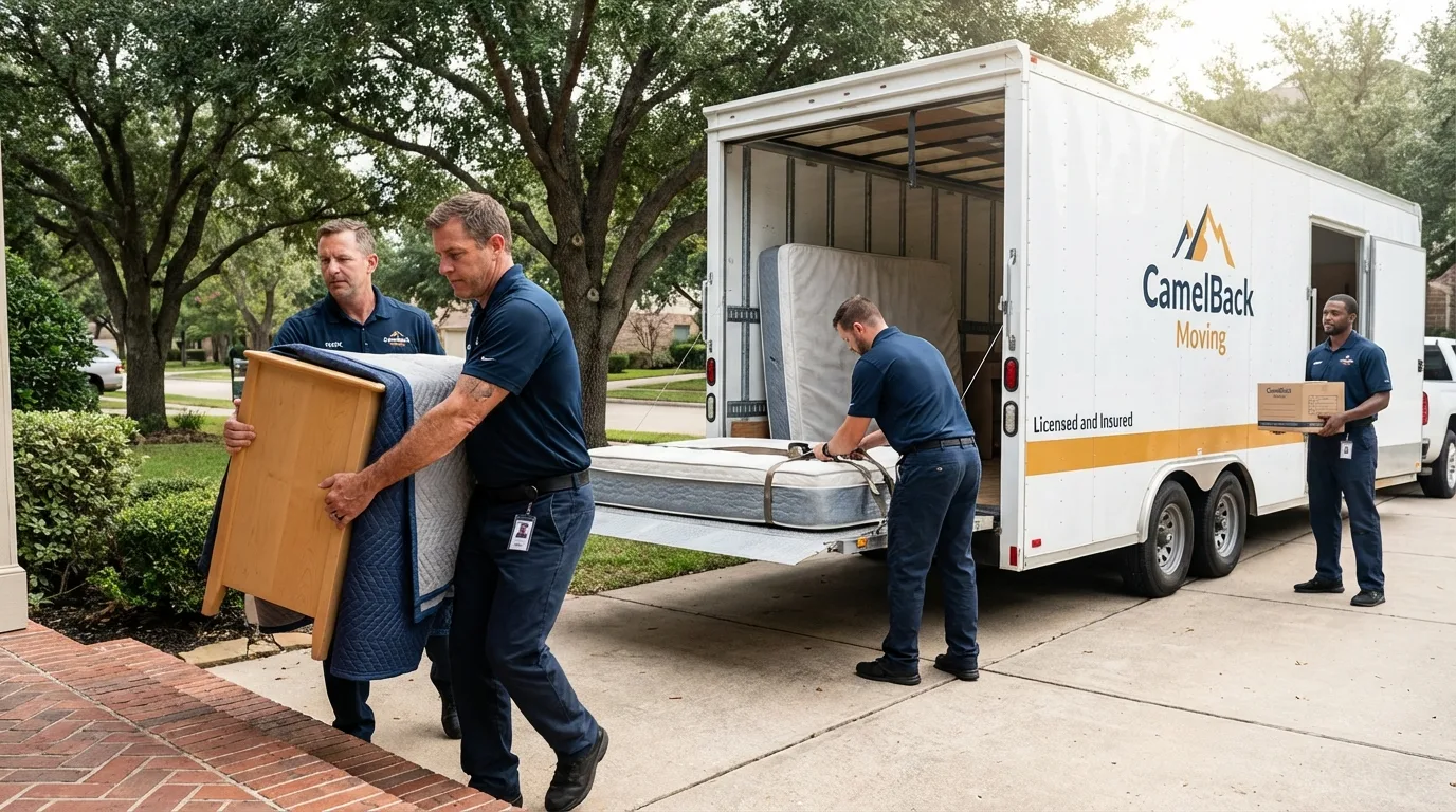 Crew loading residential truck for cross-state move from Cody, WY