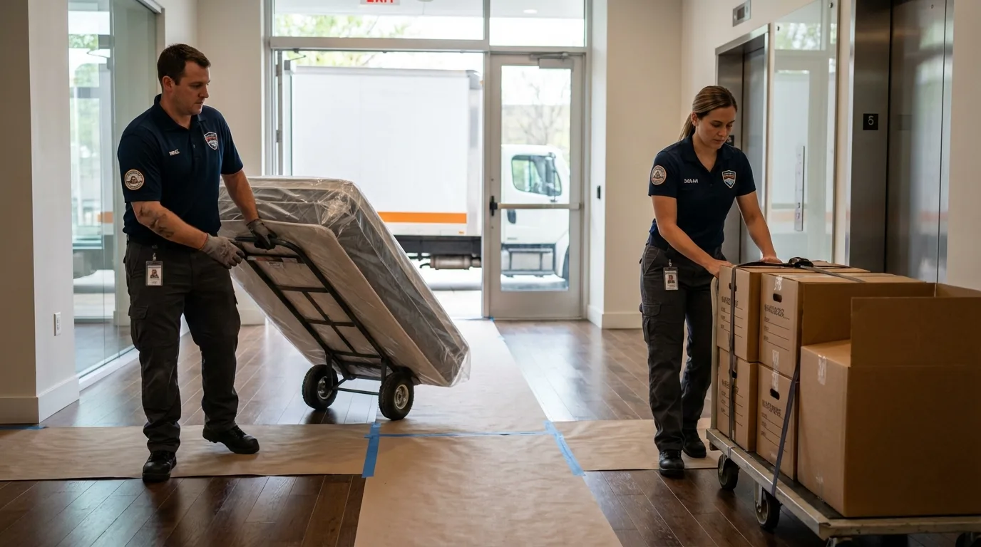 Professional apartment movers loading elevator in Cody, WY