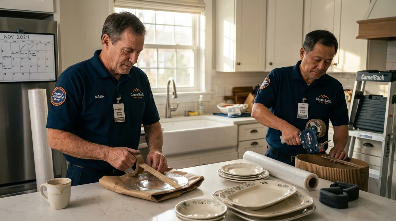Professional crew packing kitchen dishware in Cody, WY